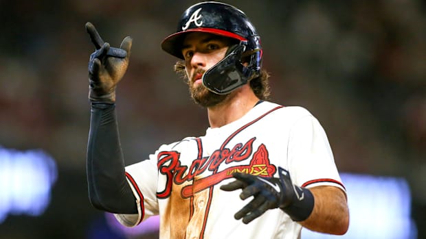 Braves shortstop Dansby Swanson celebrates against Phillies